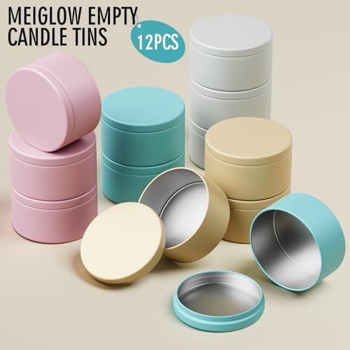 MeiGlow 8oz Candle Tins 12PCS 4 Colors