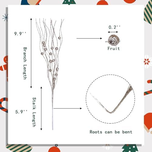 6Pcs Glitter Berry Stems for Christmas Decor