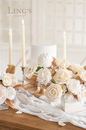 Lings Moment Artificial Flowers 50Pcs Cream Roses Decor with Stems