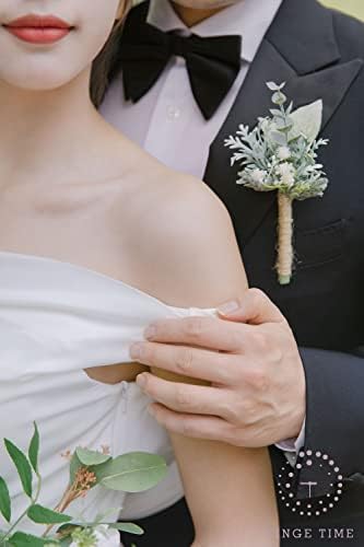 TINGE TIME Fresh Green Silk Boutonniere Set 10 pcs