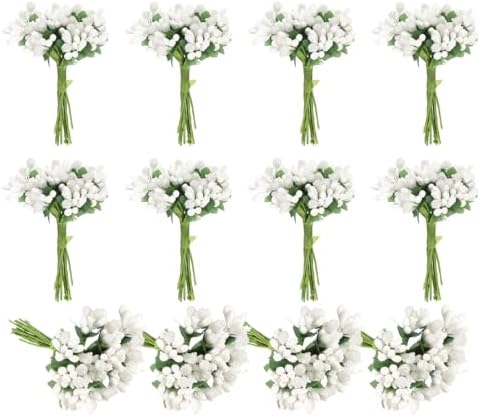 PATIKIL White Artificial Flower Stamen Bunch 144Pcs