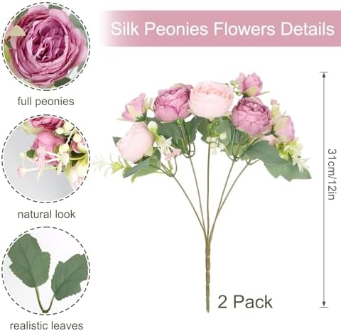 SOMYTING Artificial Pink Peonies Flowers Bouquets 2PCS