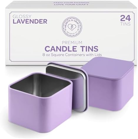 Hearts Crafts Lavender Candle Tins - 8 oz Square 24 Pack