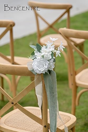 BENCENTRE White and Sage Wedding Aisle Decorations Set of 10