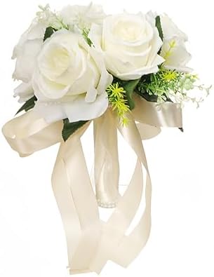 White Silk Artificial Wedding Bouquet 20x24cm 1 Count Classic Elegant Style