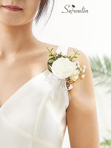 Serwalin 6Pcs White Prom Corsage Wristlet Set