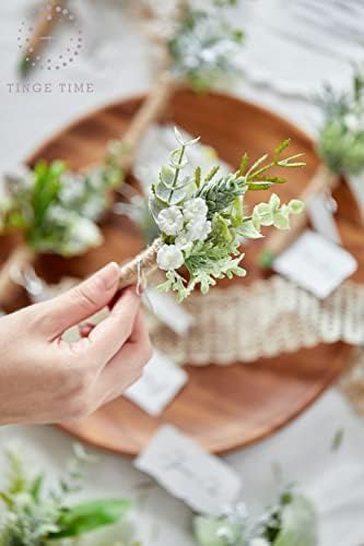 TINGE TIME Fresh Green Silk Boutonniere Set 10 pcs