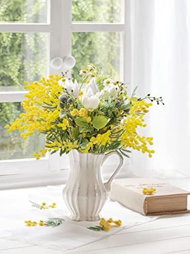 DILATATA Artificial Yellow Mimosa Flowers 165 Inch 6Pcs Spring Decor