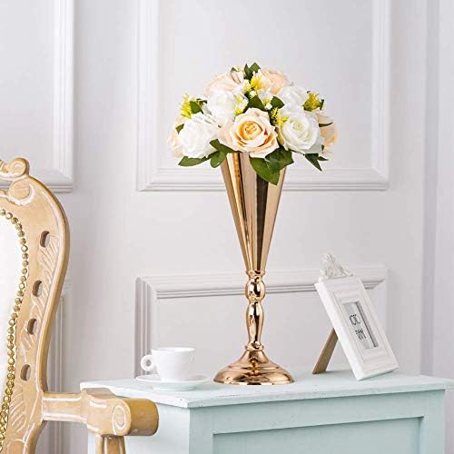 NUPTIO 6 Piece Champagne White Fake Flower Arrangement Bouquet with Base