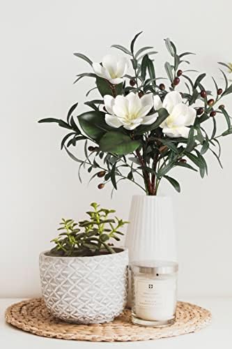 White Silk Magnolia Flowers and Olive Branches Artificial Flower Set for Vases