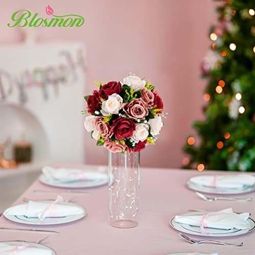 BLOSMON Flower Balls Wedding Centerpieces 10 Pcs Burgundy White Artificial Flowers