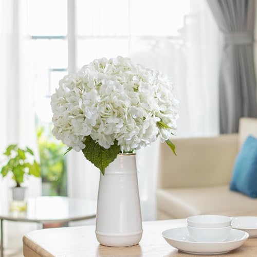 BonBlooms 3 Pcs White Hydrangea Artificial Flowers
