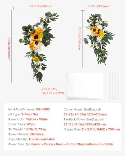 VEVOR Artificial Wedding Arch Flowers Kit Pack of 3