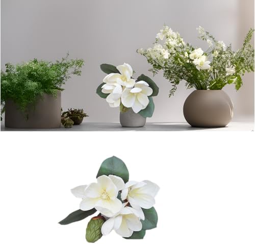 Leadigol 3Pcs White Silk Magnolia Flowers Bouquet Decoration
