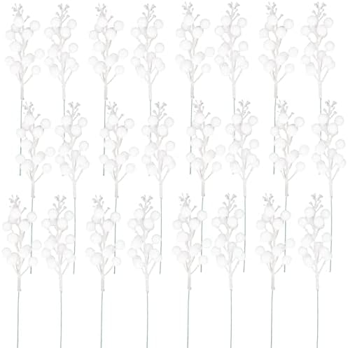 Artificial White Berry Stems 24 Pack for Christmas Decor