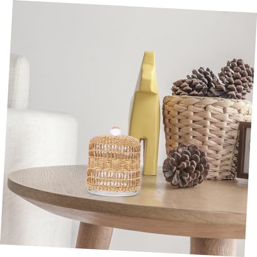 Zerodeko Glass Candle Dome Holder with Rattan Wrap Decorative Cover