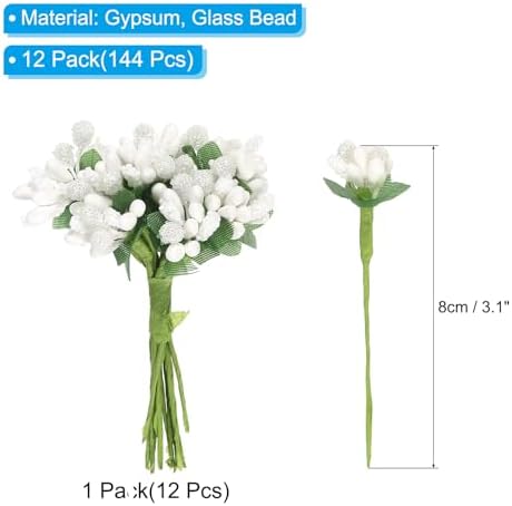 PATIKIL White Artificial Flower Stamen Bunch 144Pcs