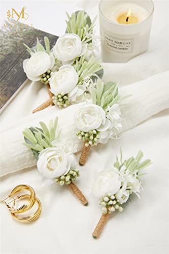 Meldel Ivory Greenery Boutonniere Set of 6