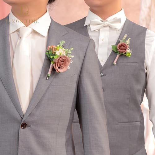 TINGE TIME Artificial Dusty Rose Champagne Boutonniere Set of 10