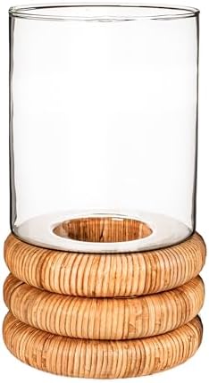 Creative Co Op Glass Hurricane Vase with Woven Rattan Base Small