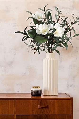 White Silk Magnolia Flowers and Olive Branches Artificial Flower Set for Vases