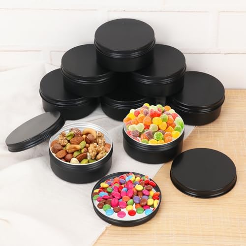 48 Pack 4 Oz Black Metal Round Tins with Screw Lid