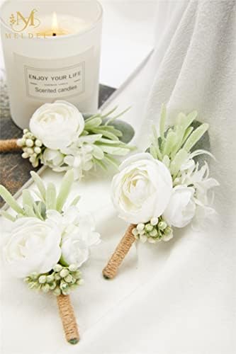 Meldel Ivory Greenery Boutonniere Set of 6
