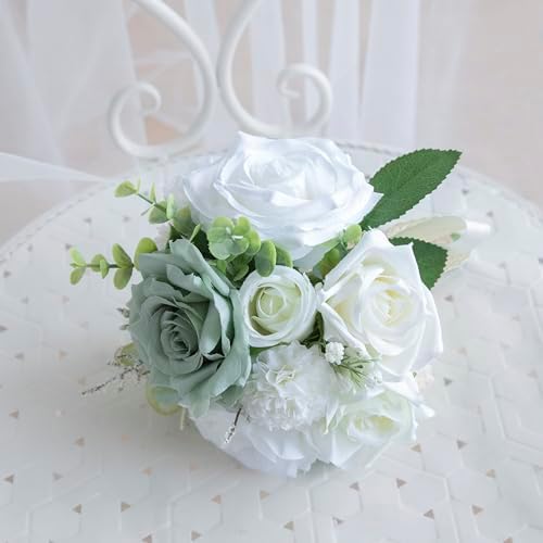 Elegant Artificial Wedding Bouquet with Silk Roses and Baby Breath