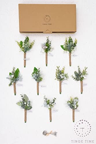 TINGE TIME Fresh Green Silk Boutonniere Set 10 pcs