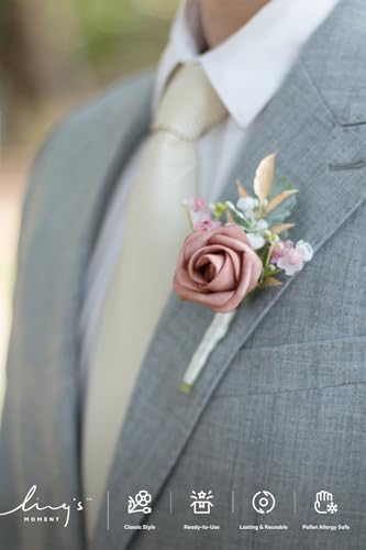 Lings Moment Dusty Rose Pink Boutonniere Set 10pcs