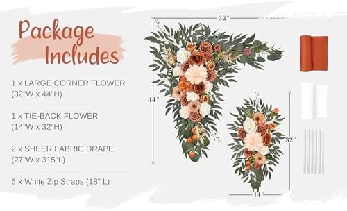 Wedding Arch Flowers with Drapes Kit - 4 Pack