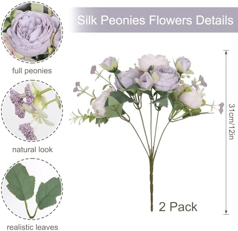 SOMYTING Artificial Peonies Flowers Bouquet Purple and Pink 2PCS