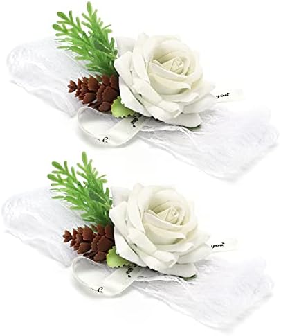 2 Pcs Simulated Rose Silk Wrist Corsage Wedding Accessory