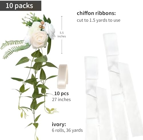 DORIS HOME White Pew Flowers Set of 10 for Wedding Ceremony