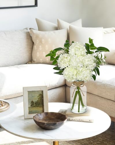 Hollyone Artificial Hydrangea Flowers with Clear Glass Vase