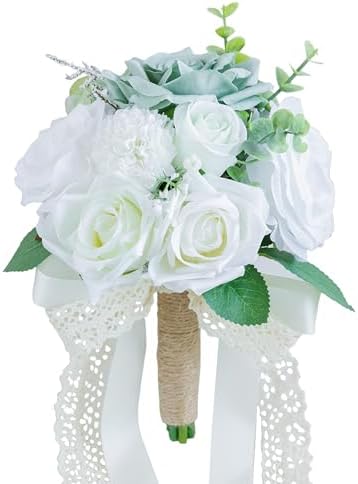 Elegant Artificial Wedding Bouquet with Silk Roses and Baby Breath