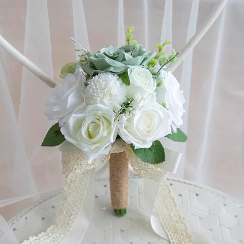 Elegant Artificial Wedding Bouquet with Silk Roses and Baby Breath