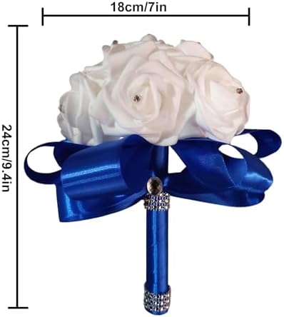 Crystal Diamond Silk Roses Wedding Bouquet Blue