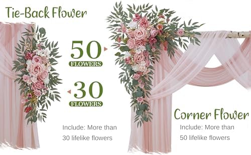 WEDFLOR Wedding Arch Flowers with Drapes Kit Pack of 4