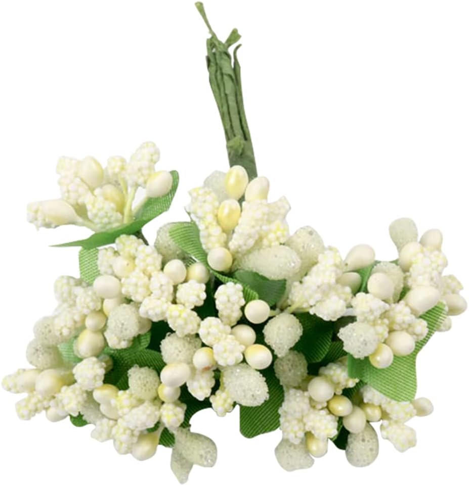 QueenBox 12 Pcs Artificial Pearl Berry Flowers for Decor