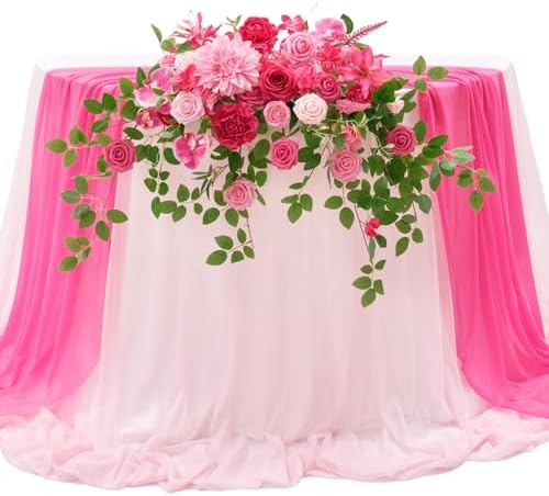 TINGE TIME Artificial Sweetheart Flower Swag Set with Tablecloth and Runner Hot Pink