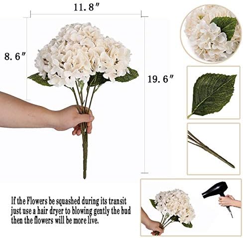 Jims Cabin Silk Hydrangea Artificial Flower Bouquet with 5 Big Heads White