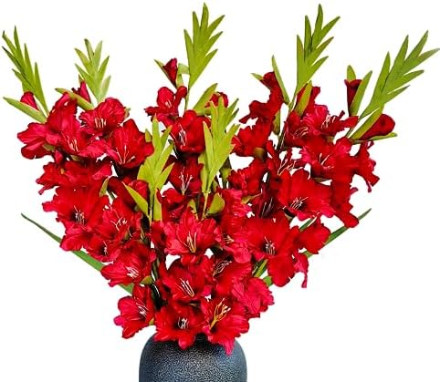Pack of 6 Artificial Gladiolus Flowers Red