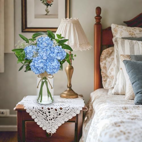 Hollyone Blue Hydrangea Artificial Flowers in Clear Glass Vase