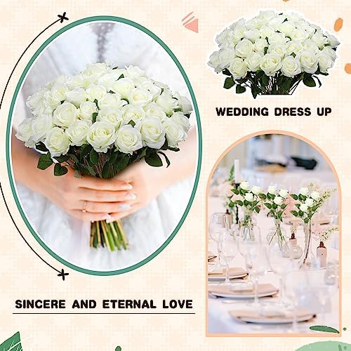 Tigeen 150 Pcs Artificial White Roses Bulk