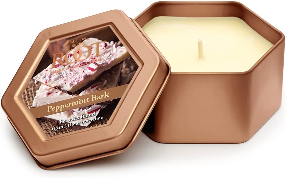 Root Candles Peppermint Bark Scented Candle in Travel Tin
