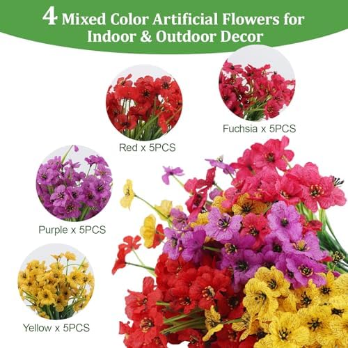 20 Bundles Artificial Flowers for Outdoor Summer Decor