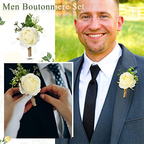 Sherr 36 Pcs White Rose Boutonniere for Men Wedding Groomsmen