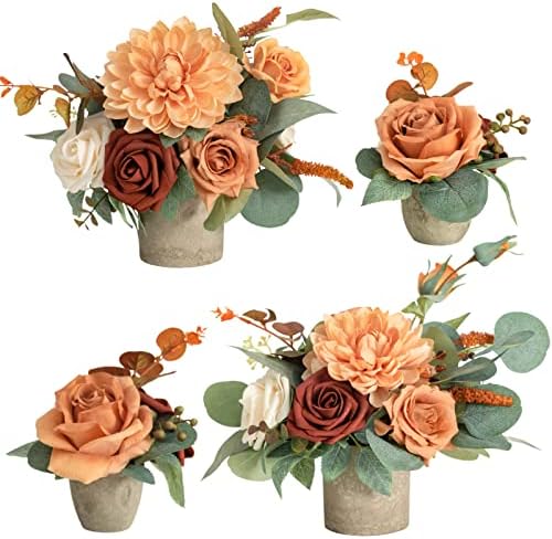 Lings Moment Terracotta Artificial Flowers Set with Vase Wedding Centerpieces