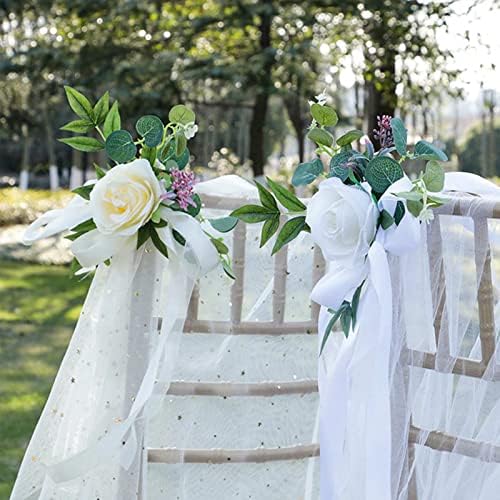 6PCS Wedding Chair Decorations with Flowers and Ribbons